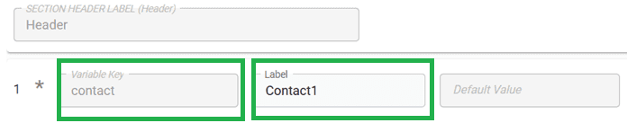 Variable key and label definitions used for template configuration