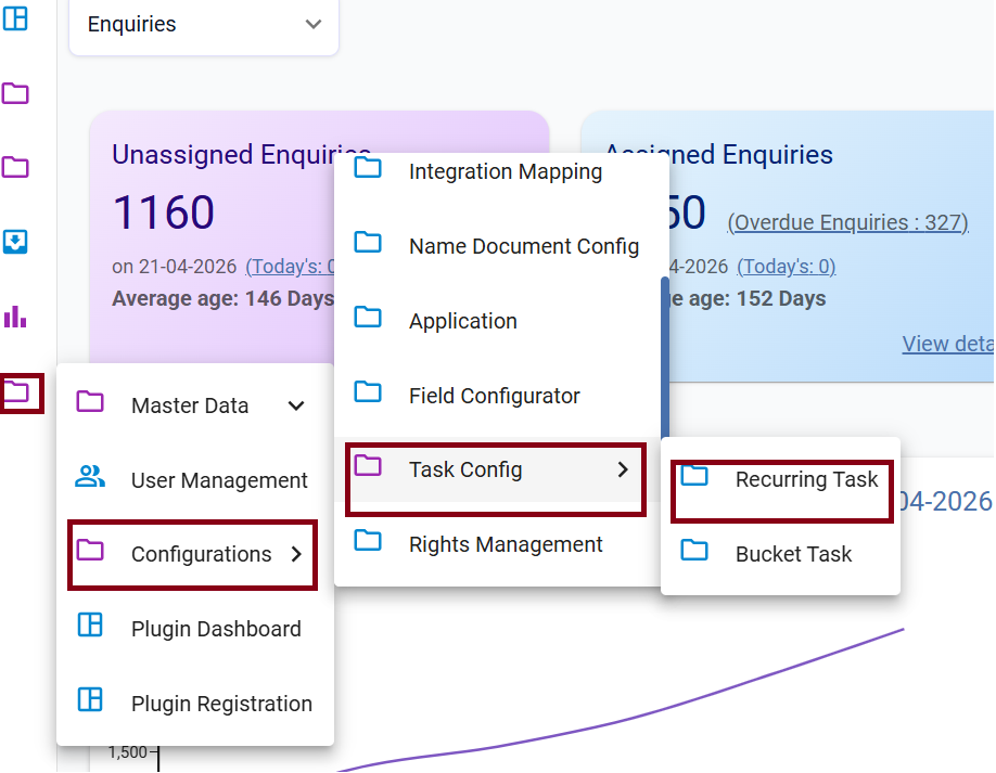 Recurring task navigation path in CRM menu